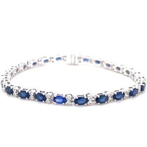 Auth LE VIAN Marquise Genuine Sapphire Diamond 14k White Gold Tennis Bracelelet